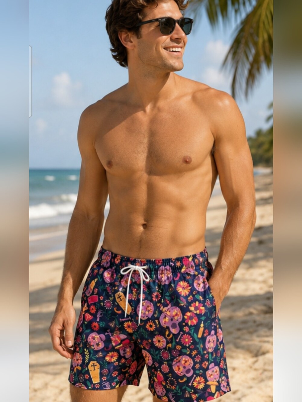 Berkley Jensen Día de los Muertos Sugar Skull Swim Trunks NWT Size M